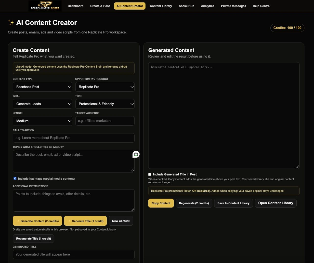 Actual Replicate Pro AI Content Creator Early Access interface